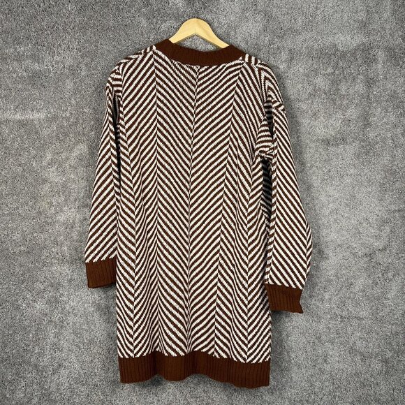 Fortune + Ivy Stitch Fix Sweater Womens Brown Stripe Cardigan Long Sleeve Pocket - Picture 2 of 9